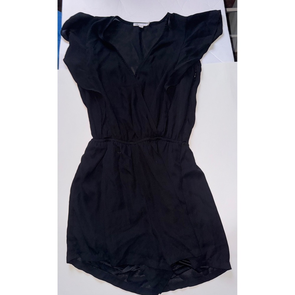 DR2 Black Romper XS V-Neck Flutter Sleeve Elastic Waist Side Zip Lined Mini